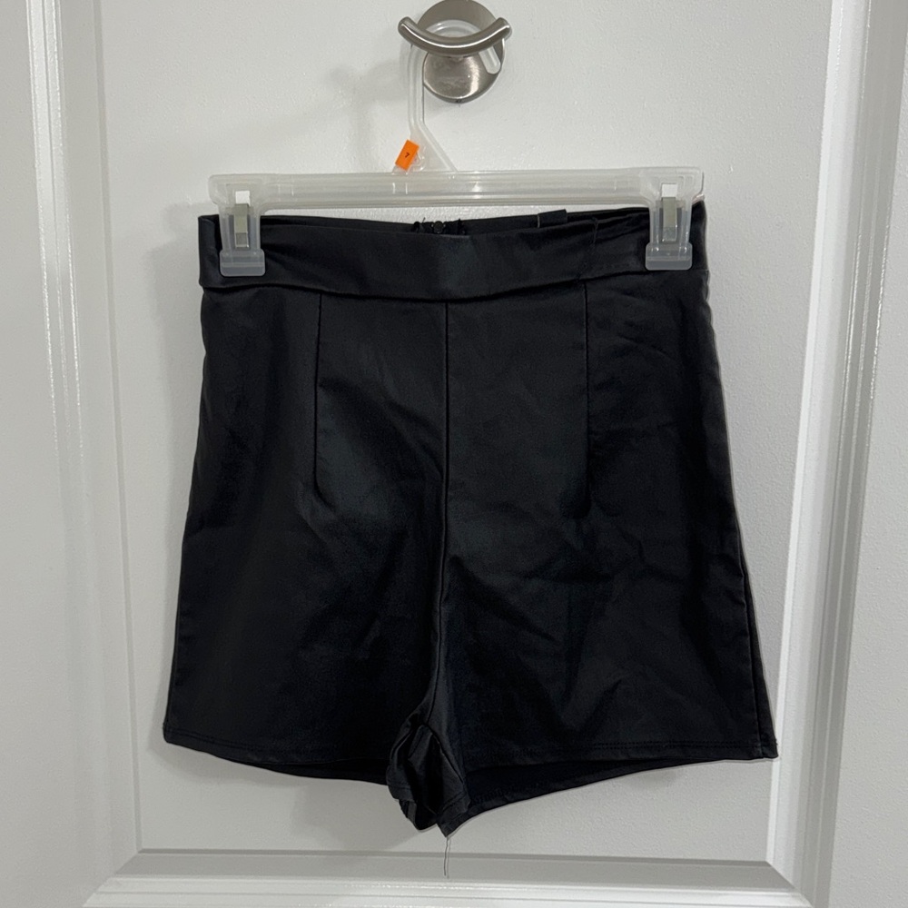 Windsor High Waist Black Faux Leather Shorts